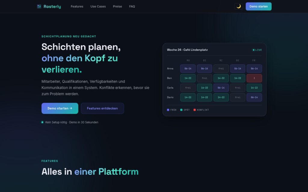 Screenshot: Rosterly